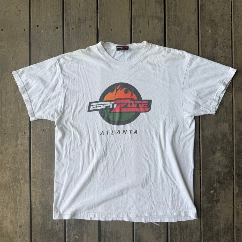 ESPN Zone Atlanta Vintage Graphic T-Shirt White XL Made in USA Sports Y2K Tee